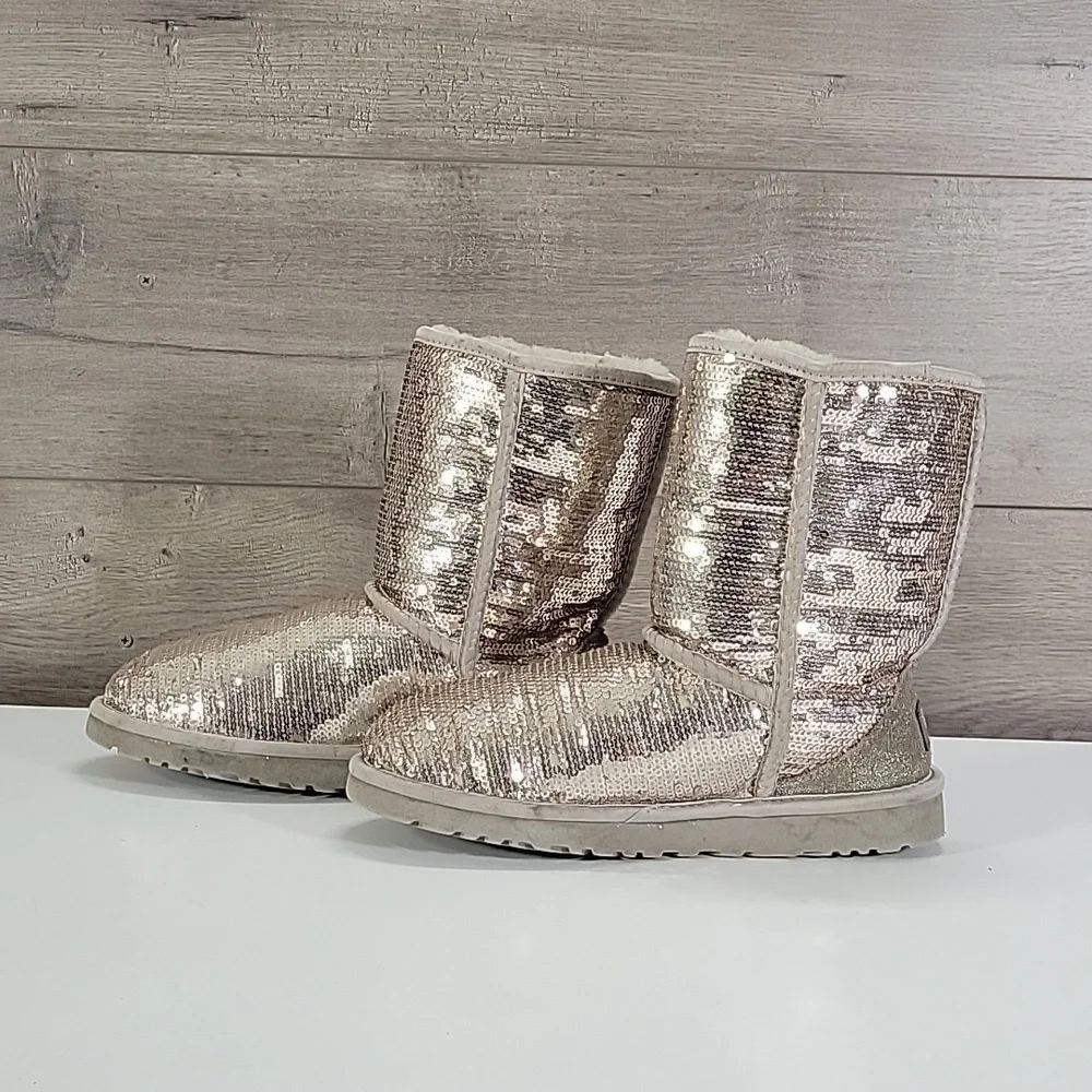 UGG Rose Gold Sequin Winter Boots Sz 7